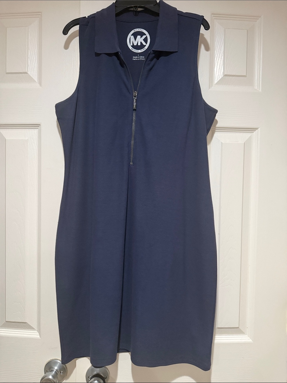 Michael Kors Navy Sleeveless Polo Zip Shift Straight Dress pique Sz Large golf